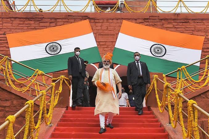 Prime Minister Modi addressing from the Red Fort